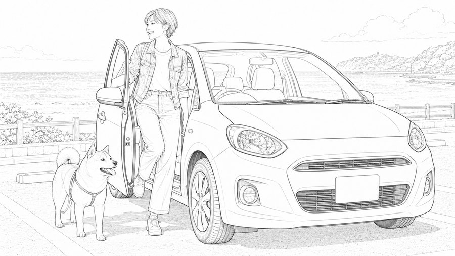 AIコンテ作例 コンパクトカー篇（モノクロ線画）